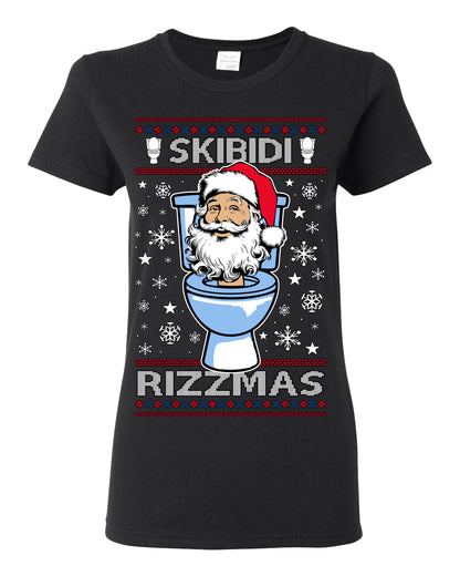 Skibidi Rizzmas Funny Toilet Video Viral Brain Rot Meme, Gen Z Alpha Slang Brainrot Memes Ugly Christmas Sweater Ugly Christmas Womens Graphic T-Shirt