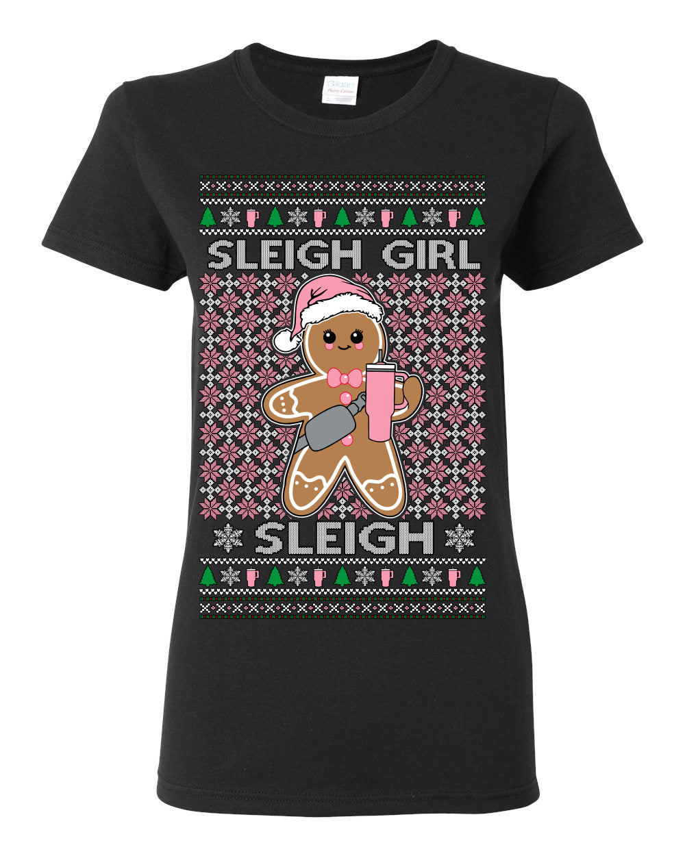 Sleigh Girl Sleigh Funny Trendy Pop Girly Sling Bag Coffee Cup Ugly Christmas Sweater Ugly Christmas Womens Graphic T-Shirt