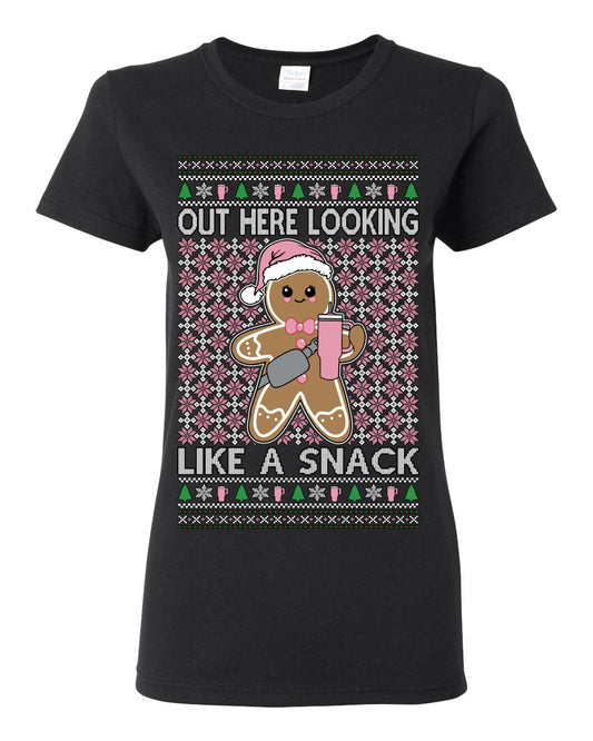Out Here Looking Like a Snack Cute Xmas Cookie Ugly Christmas Sweater Ugly Christmas Womens Graphic T-Shirt