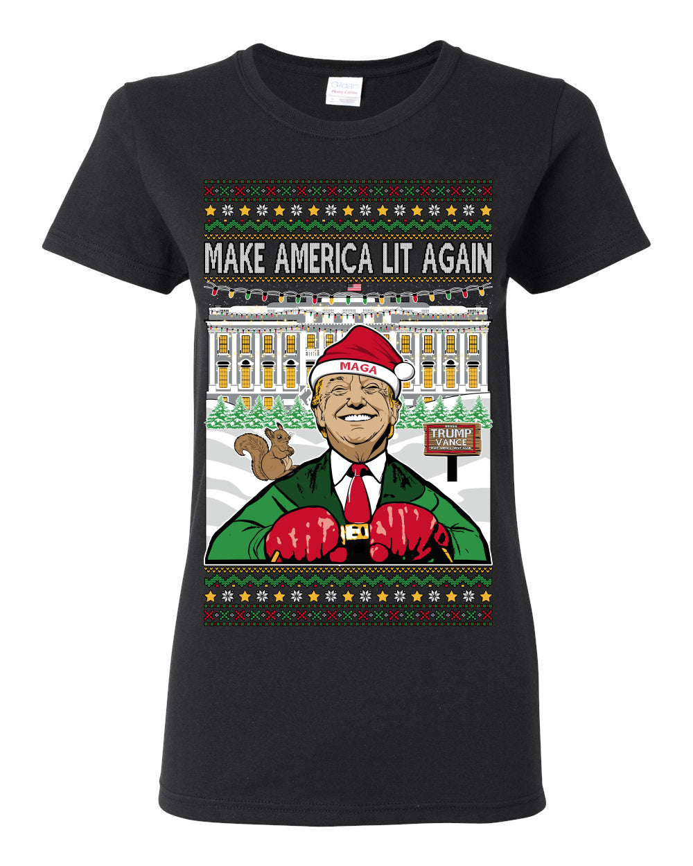 Make America Lit Again Funny Donald Trump JD Vance 2024 White House MAGA, Make America Great Again Sweatshirt Ugly Christmas Sweater Ugly Christmas Womens Graphic T-Shirt