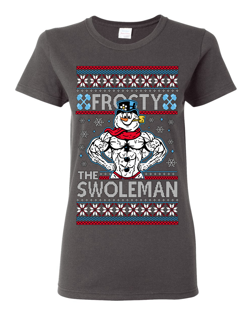 Frosty the Swoleman, Funny Snow Man Workout Gym Weight Lifting, Snowman Classic Movie Ugly Christmas Sweater Ugly Christmas Womens Graphic T-Shirt