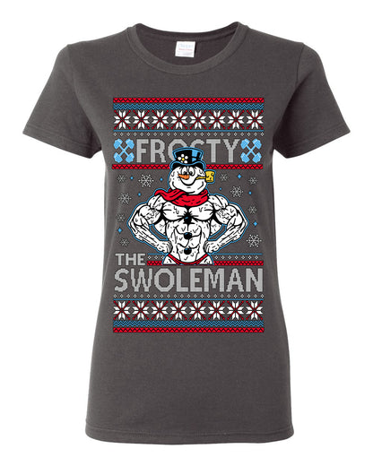 Frosty the Swoleman, Funny Snow Man Workout Gym Weight Lifting, Snowman Classic Movie Ugly Christmas Sweater Ugly Christmas Womens Graphic T-Shirt
