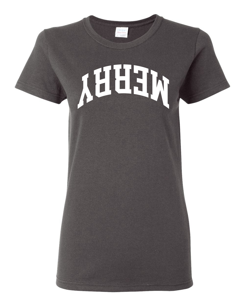 Merry White Text, Classic College Style Trendy Upside Down Ugly Christmas Sweater Ugly Christmas Womens Graphic T-Shirt