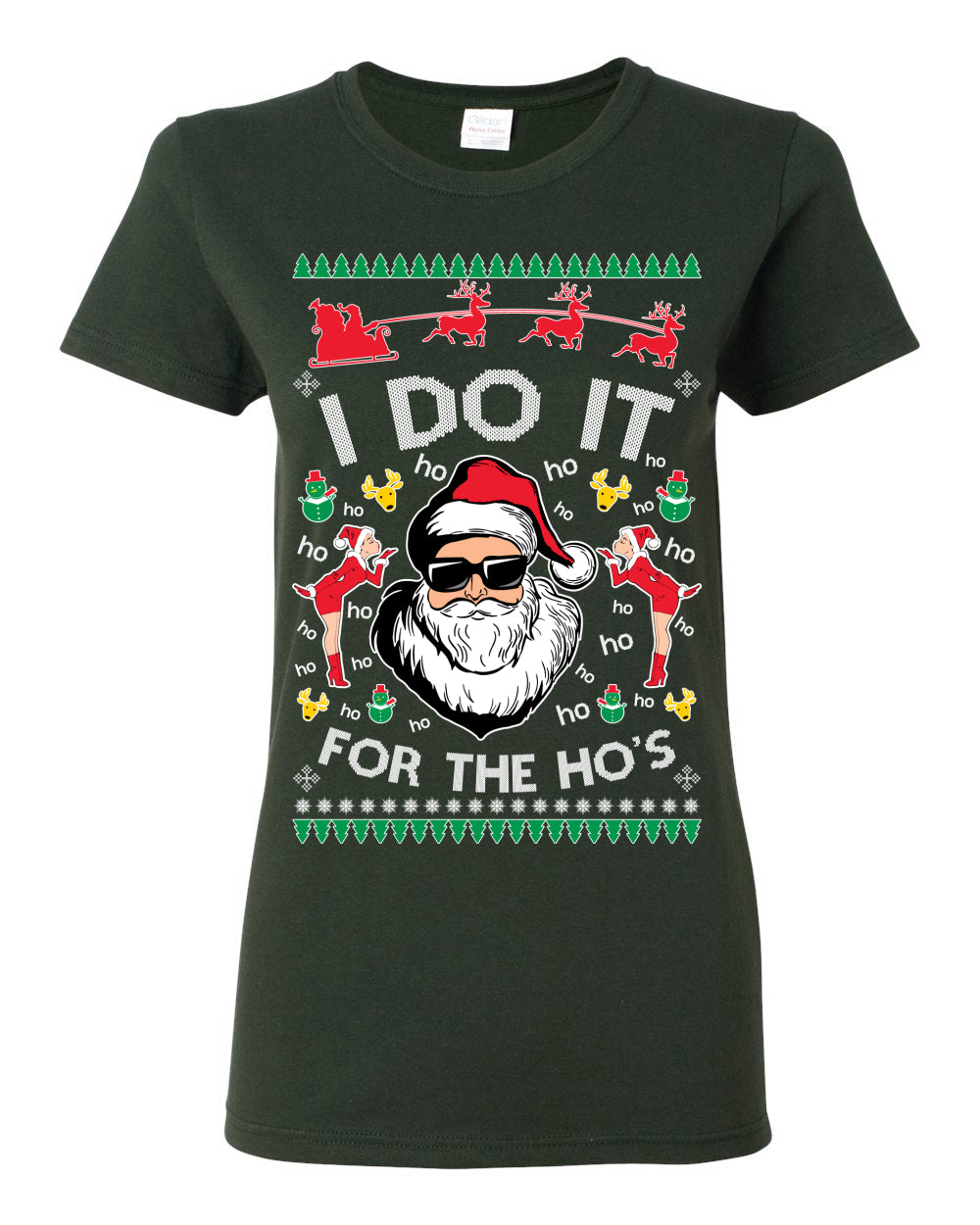 I Do It for the Hos Funny Santa Claus, Xmas Winter Holiday Classic Elves Presents Ugly Christmas Sweater Ugly Christmas Womens Graphic T-Shirt