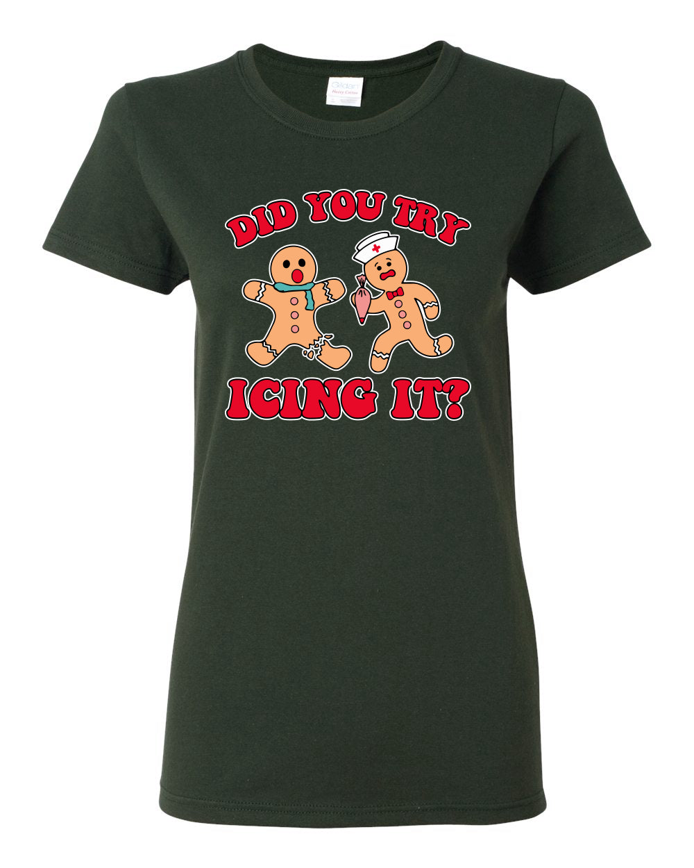 Did You Try Icing It? Funny Cute Gingerbread Doctor, Desert Cookies Ginger Bread Ugly Christmas Womens Graphic T-Shirt