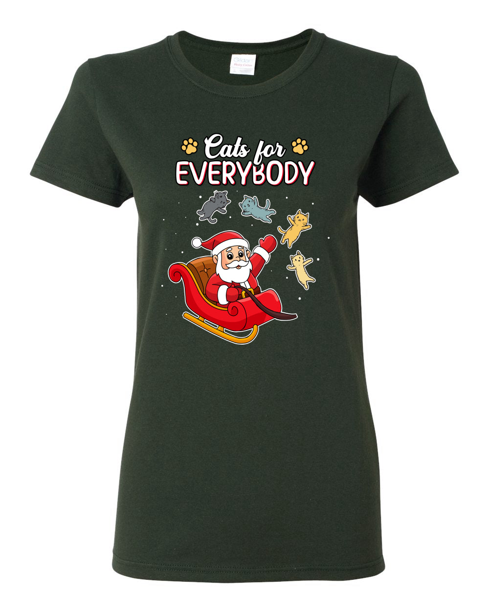 Cats for Everybody, Cute Santa Claus Santa's Sleigh Floating Space Cat  Ugly Christmas Womens Graphic T-Shirt