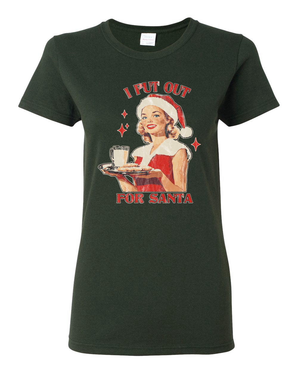 I Put Out For Santa | Funny Women Milk and Cookies Ugly Christmas Womens Graphic T-Shirt
