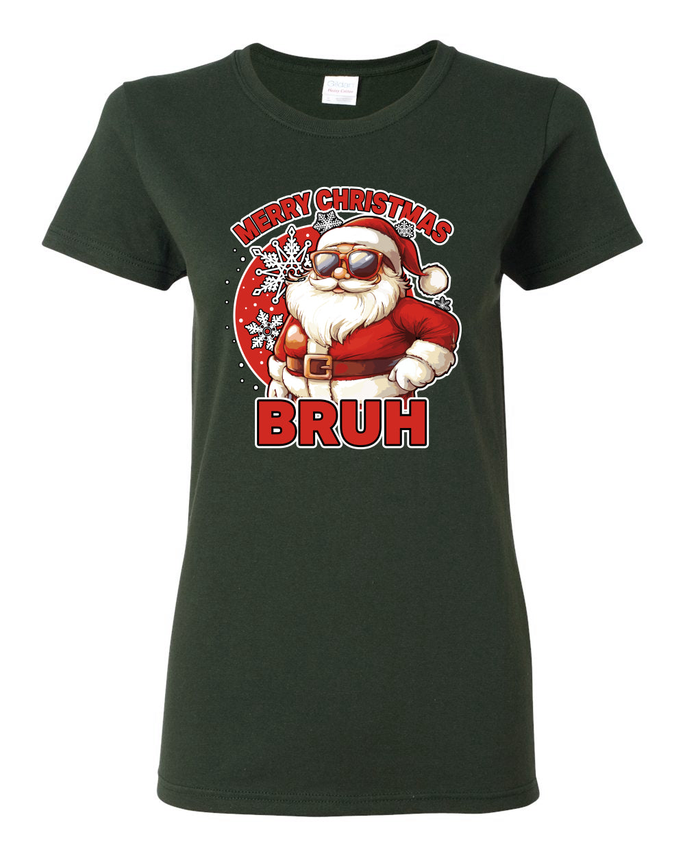 Merry Christmas Bruh | Funny Cool Santa Claus Sunglasses Trendy Hip Viral Meme Ugly Christmas Womens Graphic T-Shirt