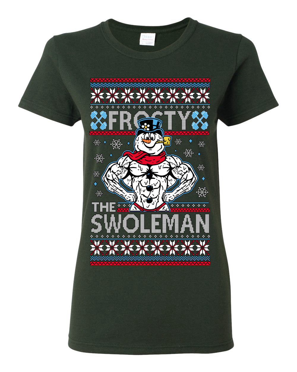 Frosty the Swoleman, Funny Snow Man Workout Gym Weight Lifting, Snowman Classic Movie Ugly Christmas Sweater Ugly Christmas Womens Graphic T-Shirt