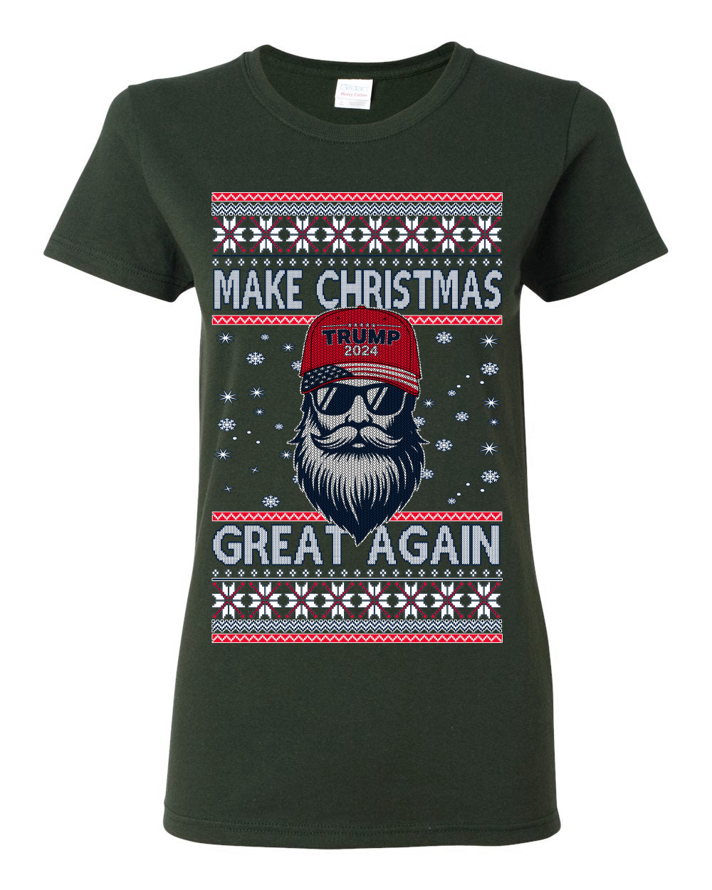 Make Christmas Great Again Trump Santa Claus 2024 MAGA,  Donald Trump JD Vance GOP Republican, Ugly Christmas Sweater Crewneck Sweatshirt Ugly Christmas Womens Graphic T-Shirt