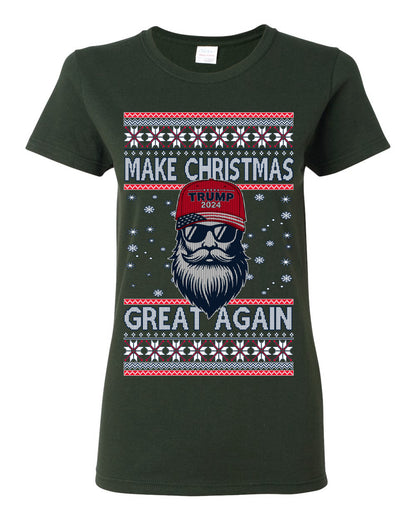 Make Christmas Great Again Trump Santa Claus 2024 MAGA,  Donald Trump JD Vance GOP Republican, Ugly Christmas Sweater Crewneck Sweatshirt Ugly Christmas Womens Graphic T-Shirt