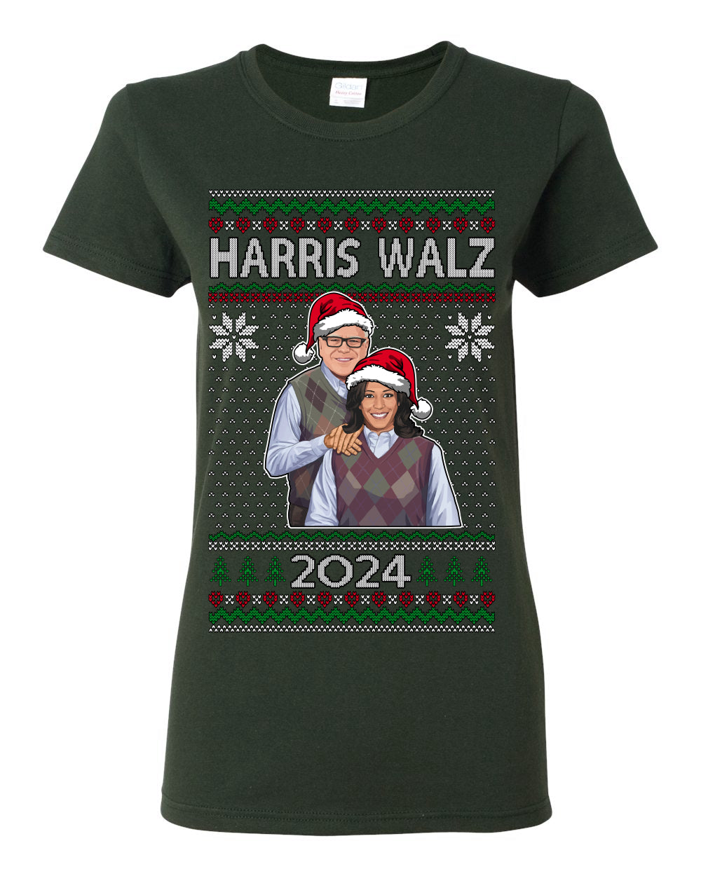 Kamala Harris Tim Walz 2024 Classic Movie Poster, Democrat Political Xmas Ugly Christmas Sweater Crewneck Sweatshirt Ugly Christmas Womens Graphic T-Shirt