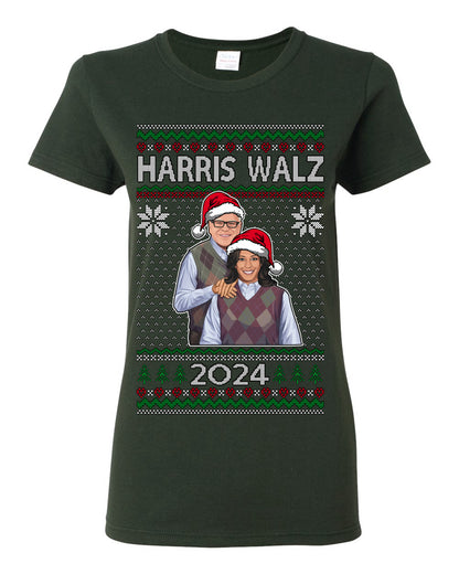 Kamala Harris Tim Walz 2024 Classic Movie Poster, Democrat Political Xmas Ugly Christmas Sweater Crewneck Sweatshirt Ugly Christmas Womens Graphic T-Shirt