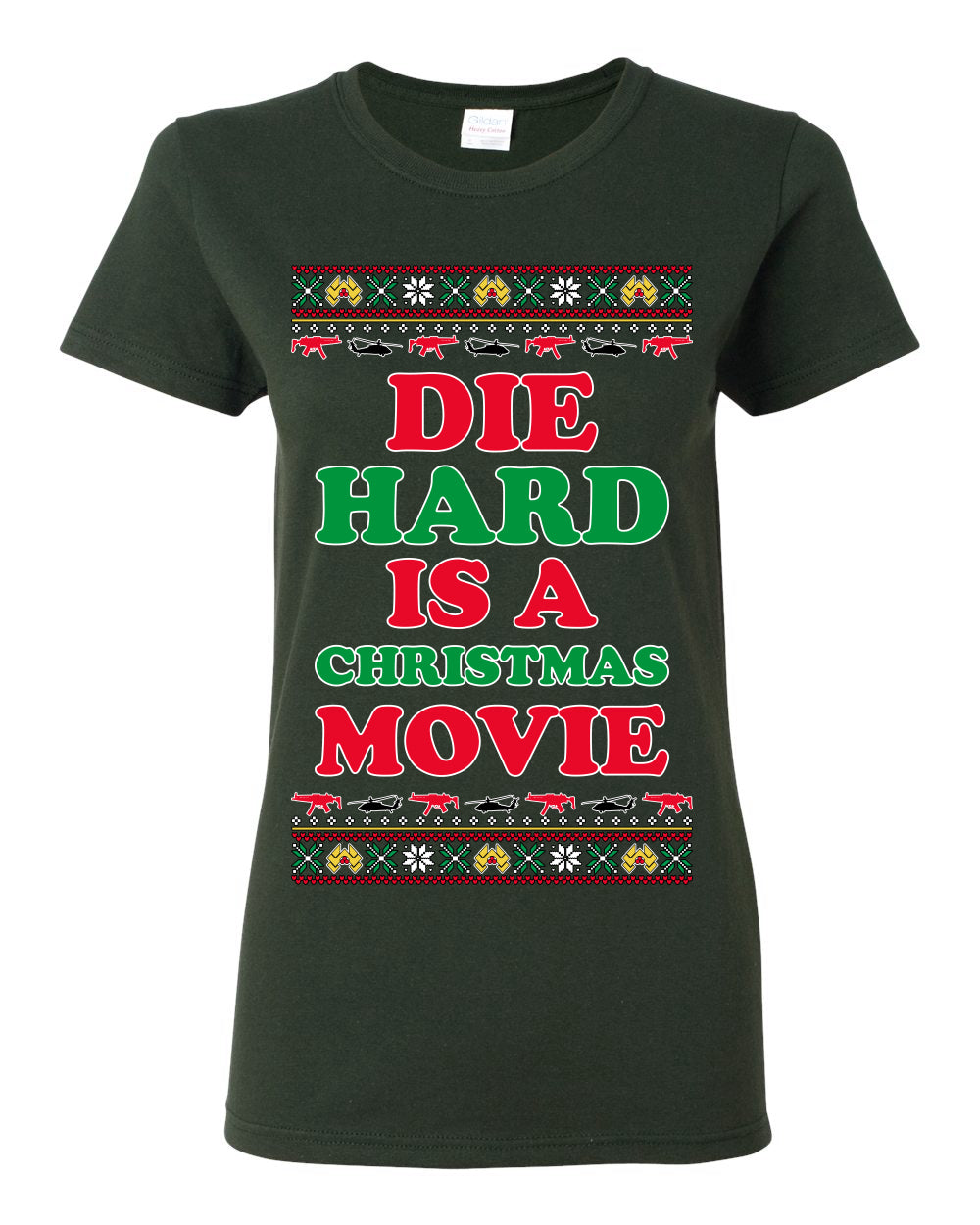 Die Hard is a Christmas Movie Classic, McClane Hans Nakatomi Plaza Xmas Party Holiday Movies, Ugly Christmas Sweater Crewneck Sweatshirt Ugly Christmas Womens Graphic T-Shirt