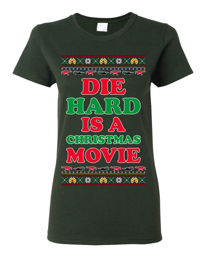 Die Hard is a Christmas Movie Classic, McClane Hans Nakatomi Plaza Xmas Party Holiday Movies, Ugly Christmas Sweater Crewneck Sweatshirt Ugly Christmas Womens Graphic T-Shirt