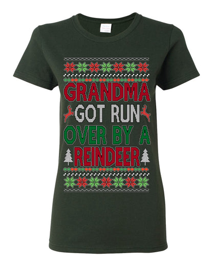 Grandma Got Ran Over by a Reindeer | Classic Xmas Song Holiday Movie Quote, Ugly Christmas Sweater Crewneck Sweatshirt Ugly Christmas Womens Graphic T-Shirt