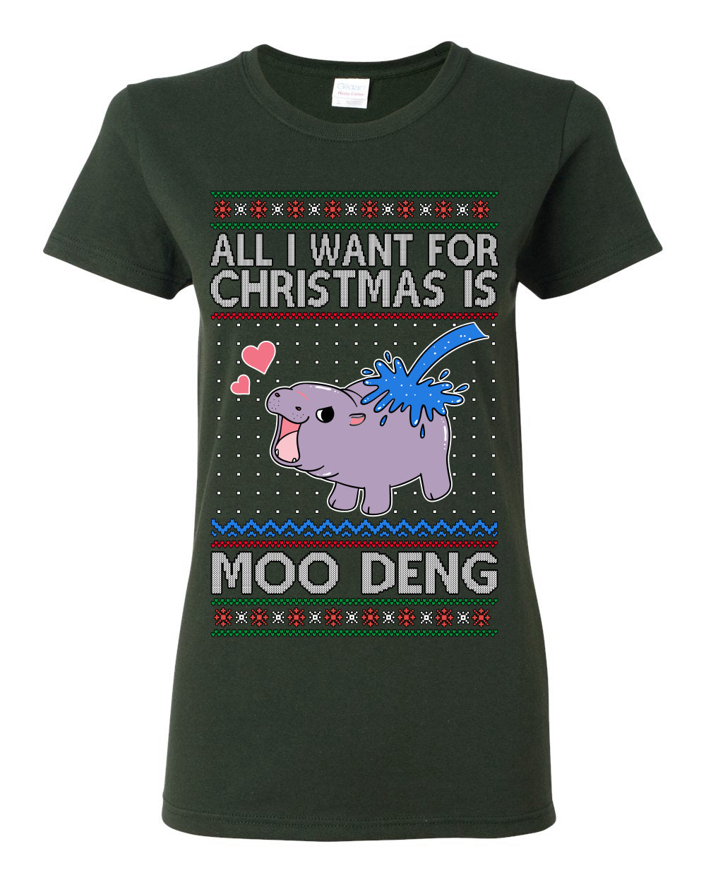 All I Want for Christmas is Moo Deng, Cute Pygmy Hippo Meme Viral Zoo Animal Y2K Era Funny Memes, Ugly Christmas Sweater Ugly Christmas Womens Graphic T-Shirt
