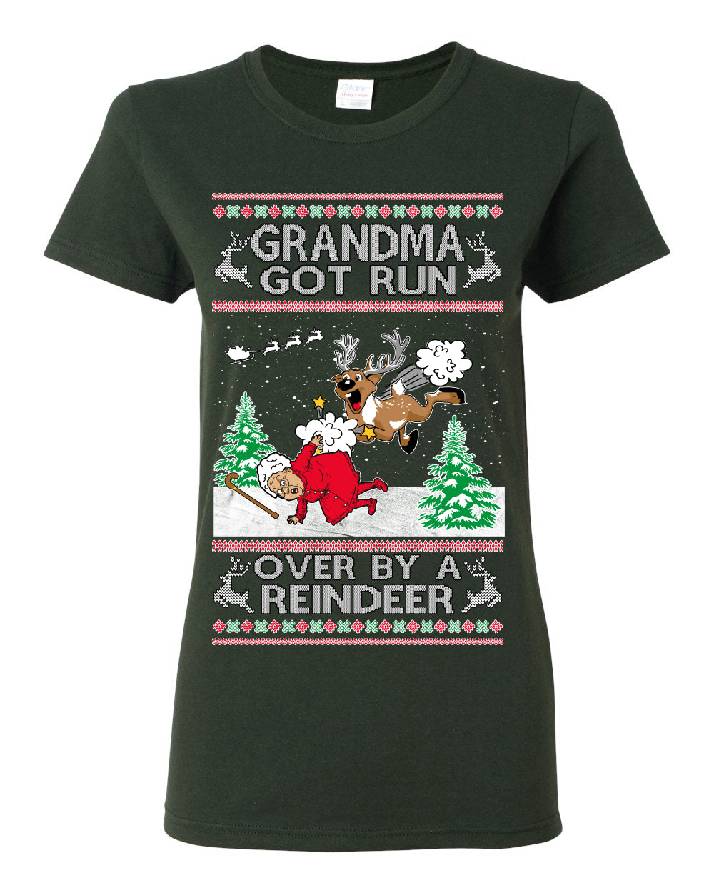Grandma Got Run Over by a Reindeer, Funny Animated Design Rein Deer Kids TV Song Movie, Ugly Christmas Sweater Ugly Christmas Womens Graphic T-Shirt