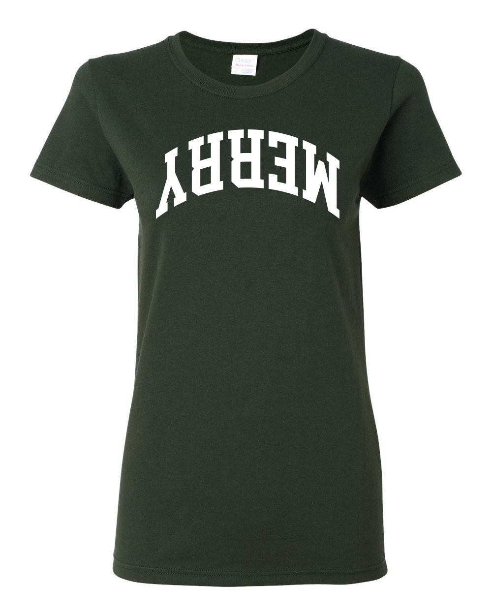 Merry White Text, Classic College Style Trendy Upside Down Ugly Christmas Sweater Ugly Christmas Womens Graphic T-Shirt