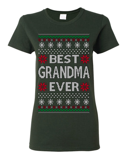 Best Grandma Ever Classic Xmas Winter Holidays Ugly Christmas Sweater Ugly Christmas Womens Graphic T-Shirt
