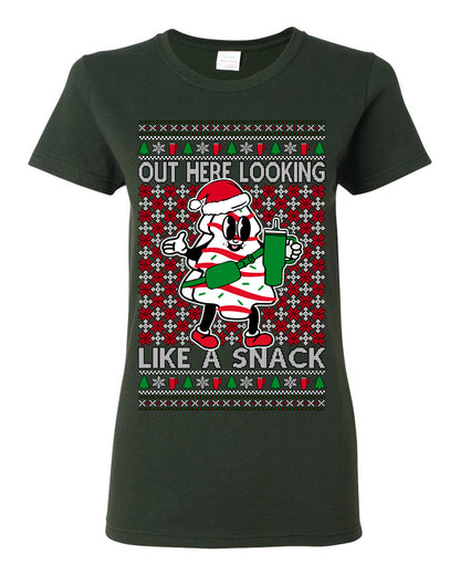 Out Here Looking Like a Snack, Funny Cute White Chocolate Sprinkles Holiday Trendy Millennial Christmas Cookie Ugly Christmas Sweater Ugly Christmas Womens Graphic T-Shirt