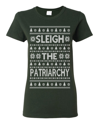 Sleigh the Patriarchy Funny Feminist Middle Class Meme Ugly Christmas Sweater Ugly Christmas Womens Graphic T-Shirt