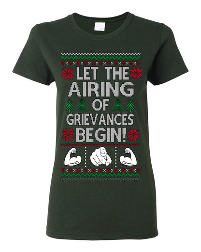 Let the Airing of Grievances Begin Funny TV Sitcom Festivus for the Rest of Us, Feats of Strength Iconic TV Quote Ugly Christmas Womens Graphic T-Shirt