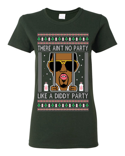 There Ain't No Party Like a Diddy Party, Viral Meme Trendy Baby Oil Crazy Parties Funny Classic Ugly Christmas Sweater Ugly Christmas Womens Graphic T-Shirt