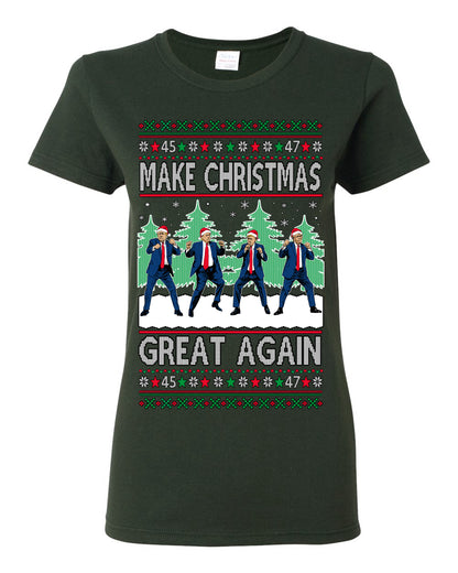 Make Christmas Great Again Shimmy Dance USA President Ugly Christmas Sweater Ugly Christmas Womens Graphic T-Shirt