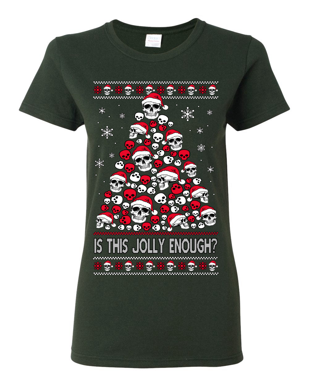 Is This Jolly Enough? Skeleton Halloween Xmas Skull Christmas Tree Ugly Christmas Sweater Ugly Christmas Womens Graphic T-Shirt