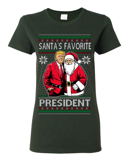 Santa's Favorite President Red Suit Trump, 47th USA President of the United States, Gift for Republicans Conservatives Ugly Christmas Sweater Ugly Christmas Womens Graphic T-Shirt