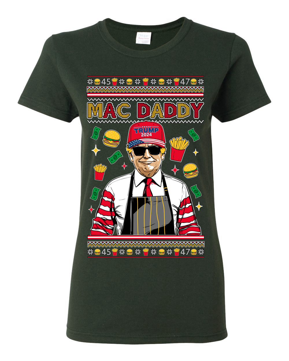 Mac Daddy Funny Viral Trump Meme, PA Fast Food Worker Chef Fries Burgers, 2024 MAGA Make America Great Again Ugly Christmas Sweater Ugly Christmas Womens Graphic T-Shirt