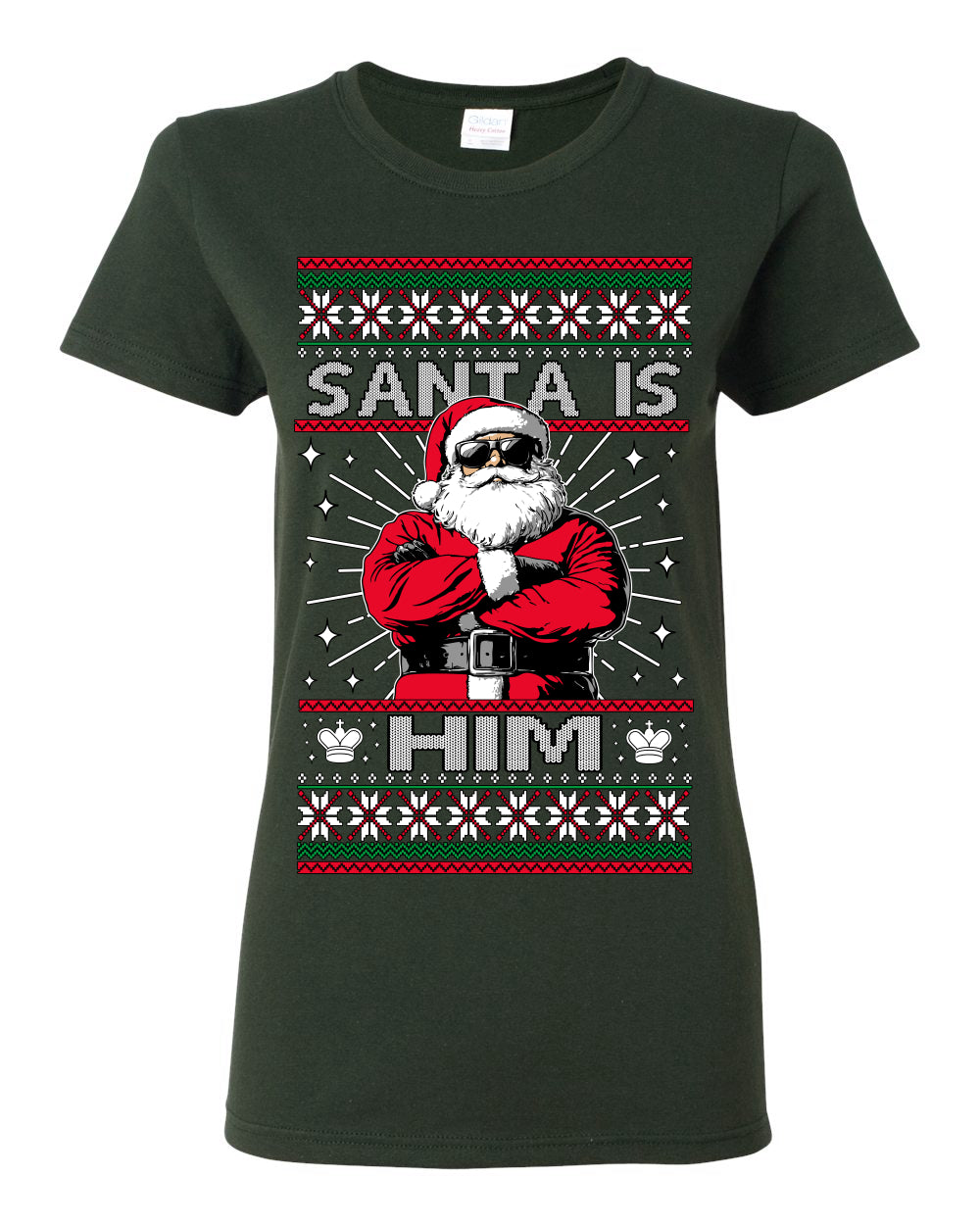 Santa Is Him Funny Gen Z Viral Meme Shades, Religious Christ Christian Christianity Brain Rot Joke Slang Ugly Christmas Sweater Ugly Christmas Womens Graphic T-Shirt