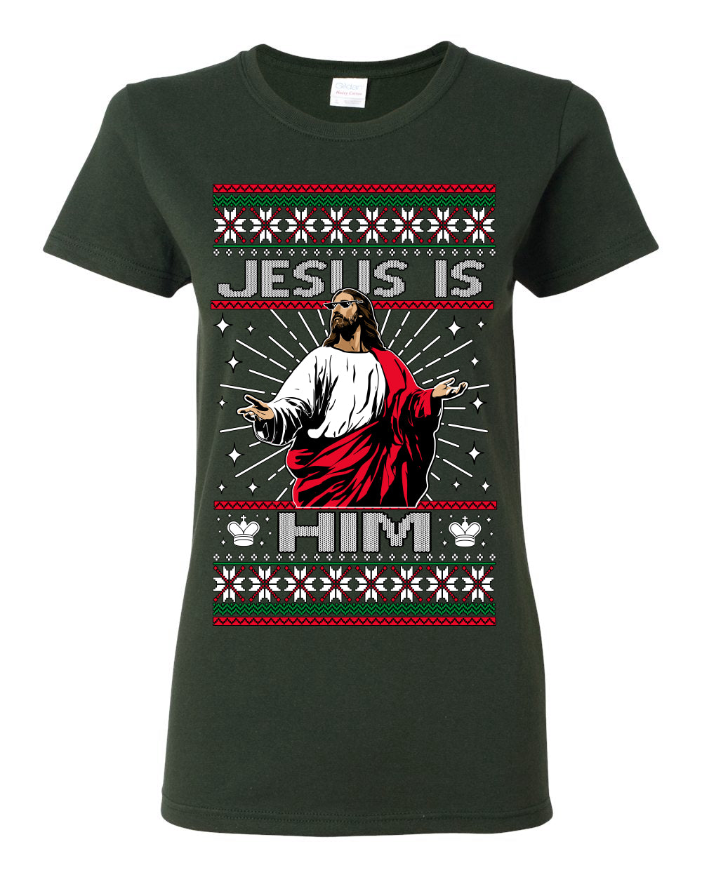 Jesus Is Him Funny Gen Z Viral Meme Shades, Religious Christ Christian Christianity Brain Rot Joke Slang Ugly Christmas Sweater Ugly Christmas Womens Graphic T-Shirt