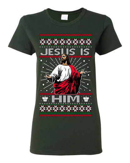 Jesus Is Him Funny Gen Z Viral Meme Shades, Religious Christ Christian Christianity Brain Rot Joke Slang Ugly Christmas Sweater Ugly Christmas Womens Graphic T-Shirt