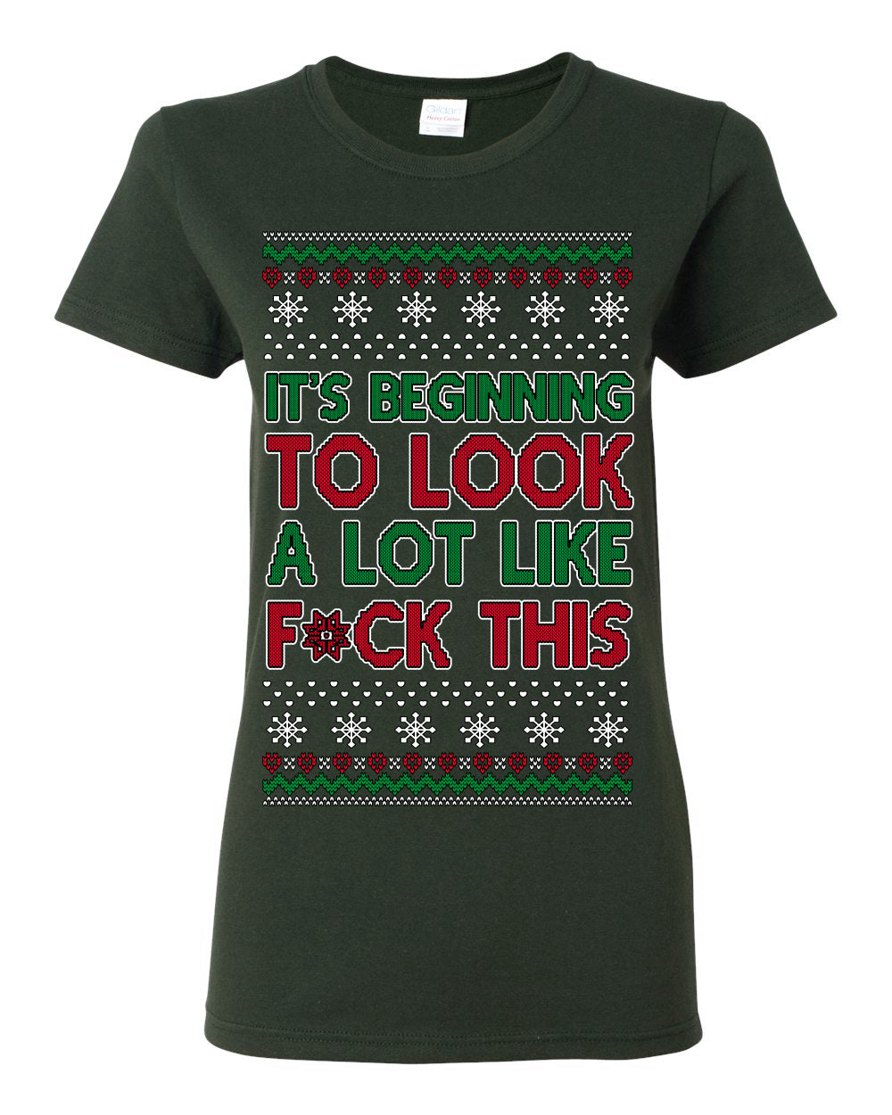 It's Beginning to Look a Lot Like F This Clean Funny Swear Curse Word Ugly Christmas Sweater Ugly Christmas Womens Graphic T-Shirt