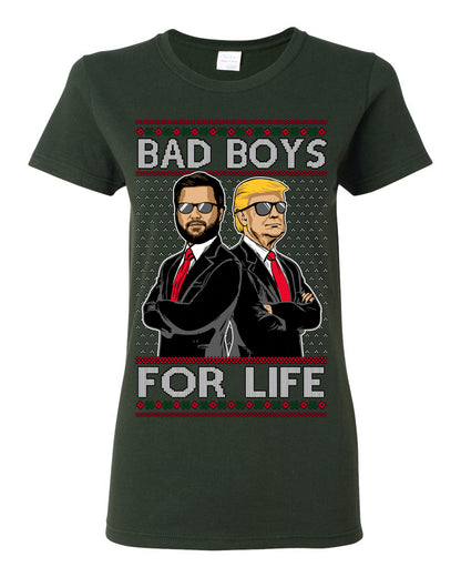 Bad Boys for Life Donald Trump JD Vance, MAGA Make America Great Again 2024, 90s Comedy Movie Parody Ugly Christmas Sweater Ugly Christmas Womens Graphic T-Shirt