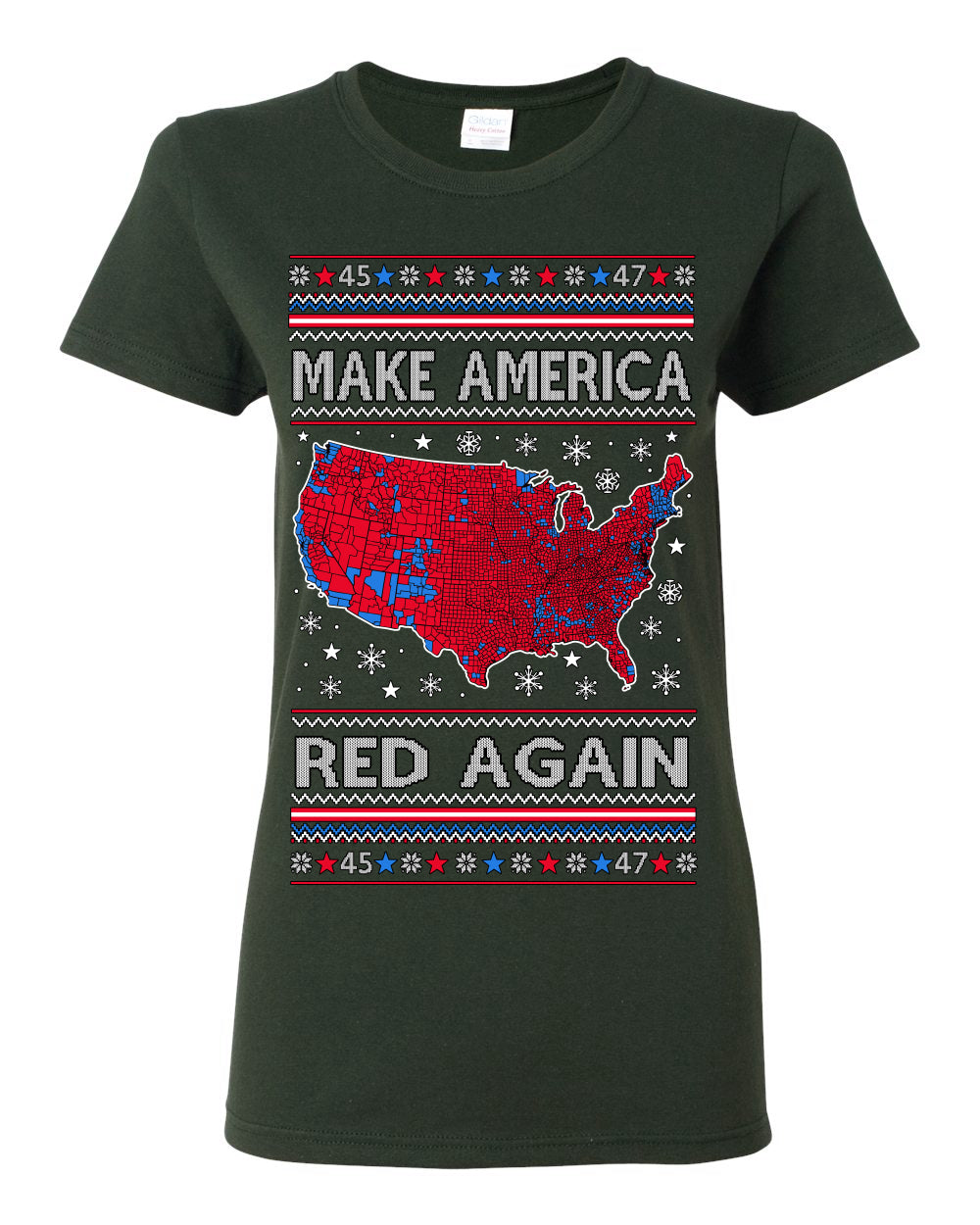 Make America Red Again USA Map, President Donald Trump 2024 MAGA Red Wave, Ugly Christmas Sweater Ugly Christmas Womens Graphic T-Shirt