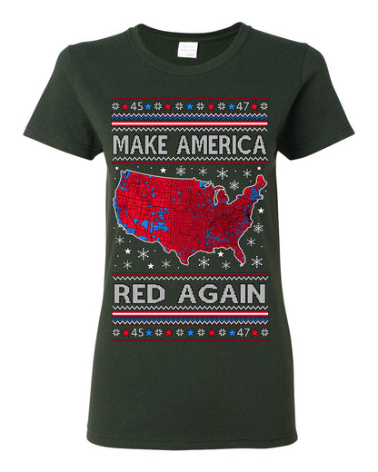 Make America Red Again USA Map, President Donald Trump 2024 MAGA Red Wave, Ugly Christmas Sweater Ugly Christmas Womens Graphic T-Shirt