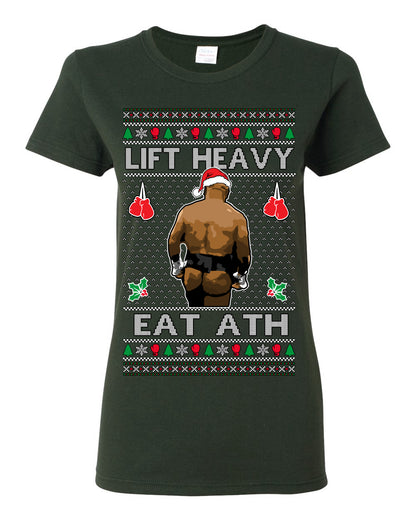 Lift Heavy Eat Ath Merry Chrithmith, Mike Tyson Butt Viral Weightlifting Lifting Boxing Fight Meme Men Women Funny Ugly Christmas Sweater Ugly Christmas Womens Graphic T-Shirt