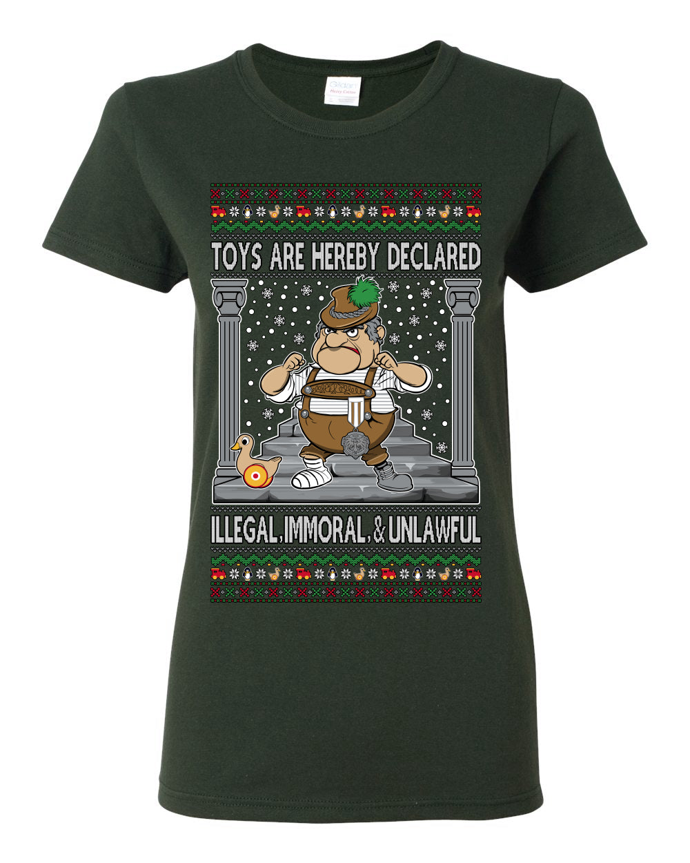 Toys Are Hereby Declared Illegal Immoral  Unlawful, Funny Classic 1970 Xmas Movie Quote Character Santa Claus Comin to Town, Ugly Christmas Sweater Ugly Christmas Womens Graphic T-Shirt