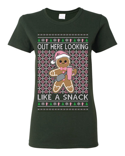 Out Here Looking Like a Snack Cute Xmas Cookie Ugly Christmas Sweater Ugly Christmas Womens Graphic T-Shirt