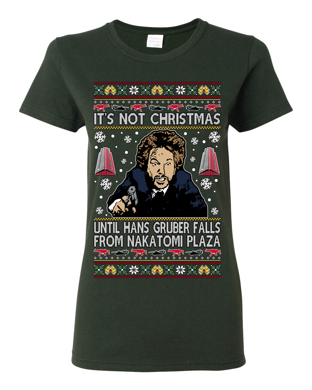 It's Not Christmas Until Hans Gruber Falls From Nakatomi Plaza Color, Classic Xmas Movie McClane, Ugly Christmas Sweater Ugly Christmas Womens Graphic T-Shirt