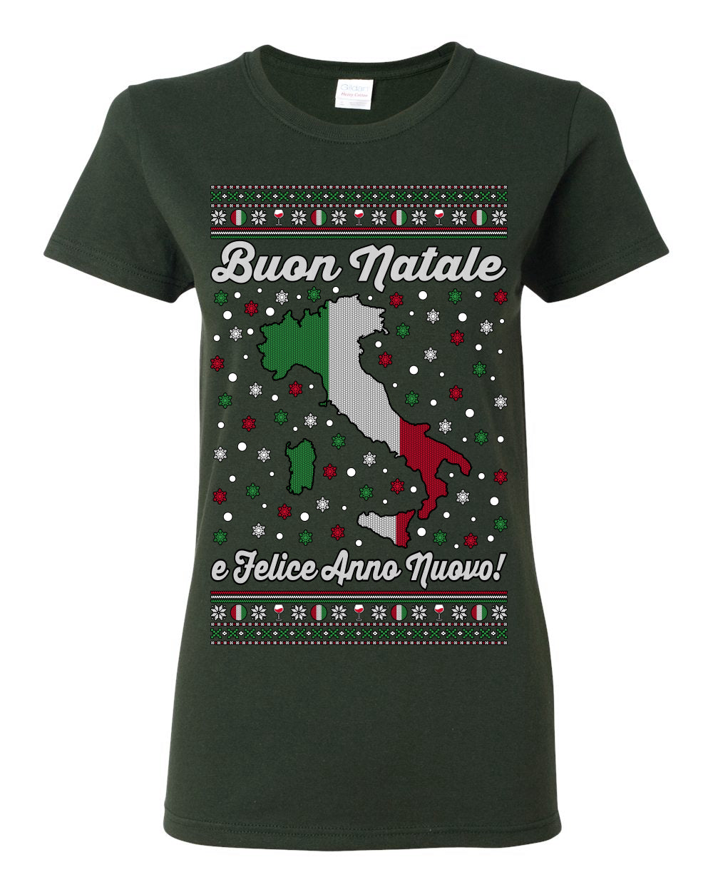 Buon Natale e Felice Anno Nuovo! Merry Christmas and Happy New Year, Funny Classic Italy Peninsula Italian Ugly Christmas Sweater Ugly Christmas Womens Graphic T-Shirt