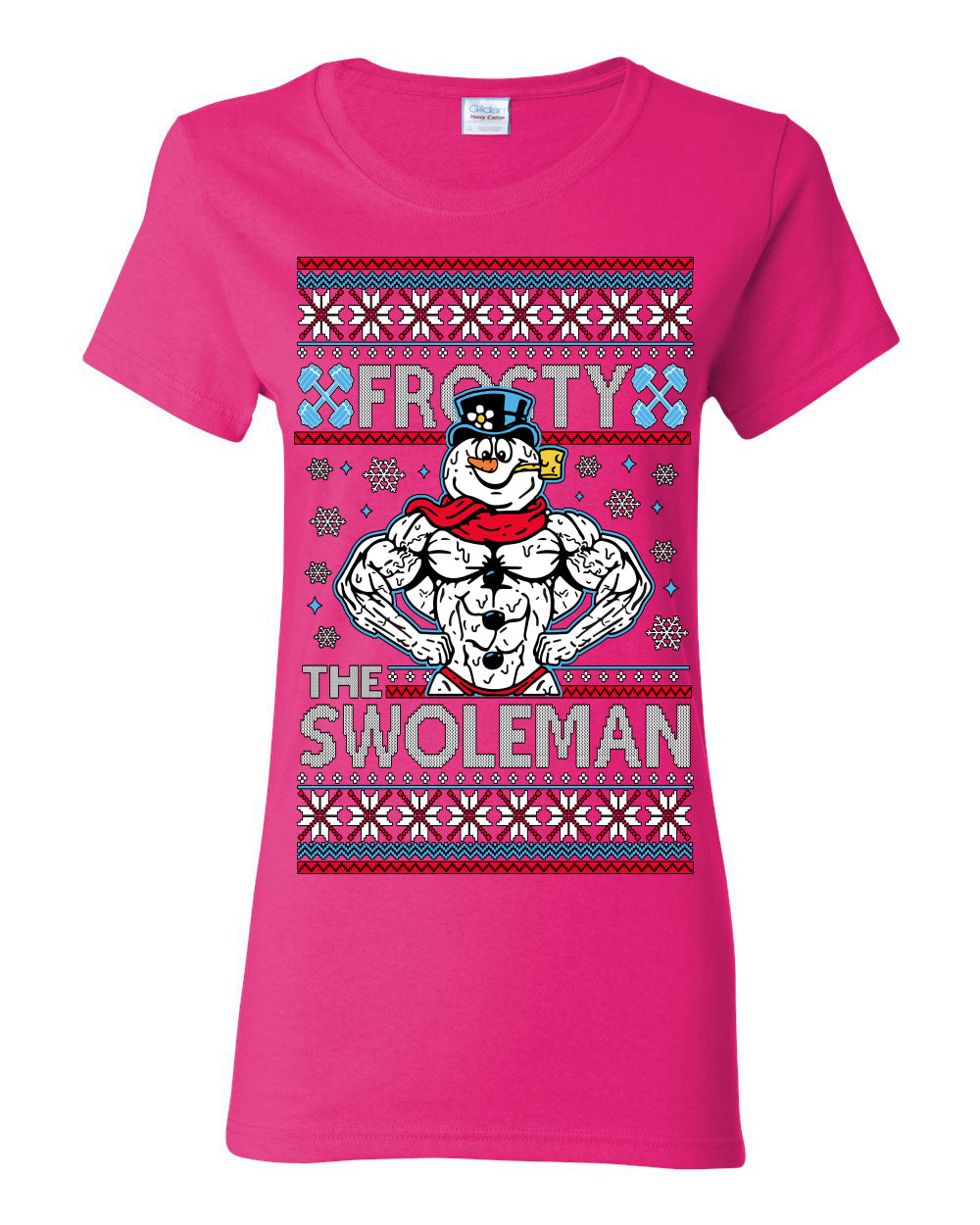 Frosty the Swoleman, Funny Snow Man Workout Gym Weight Lifting, Snowman Classic Movie Ugly Christmas Sweater Ugly Christmas Womens Graphic T-Shirt