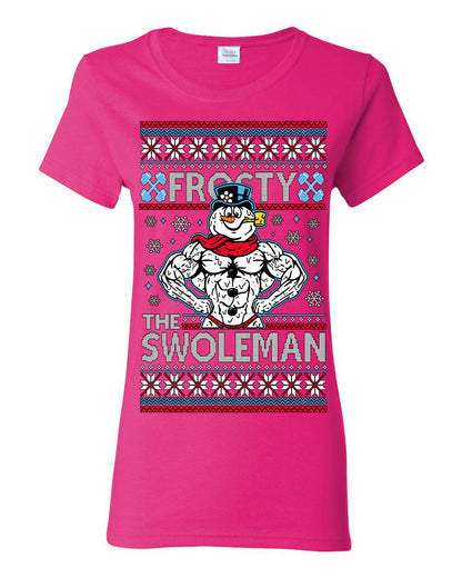 Frosty the Swoleman, Funny Snow Man Workout Gym Weight Lifting, Snowman Classic Movie Ugly Christmas Sweater Ugly Christmas Womens Graphic T-Shirt