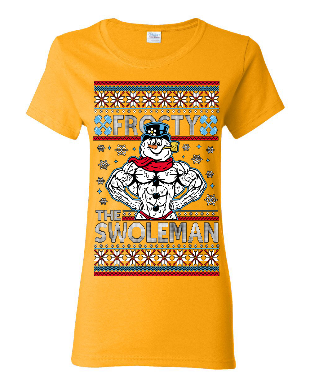 Frosty the Swoleman, Funny Snow Man Workout Gym Weight Lifting, Snowman Classic Movie Ugly Christmas Sweater Ugly Christmas Womens Graphic T-Shirt