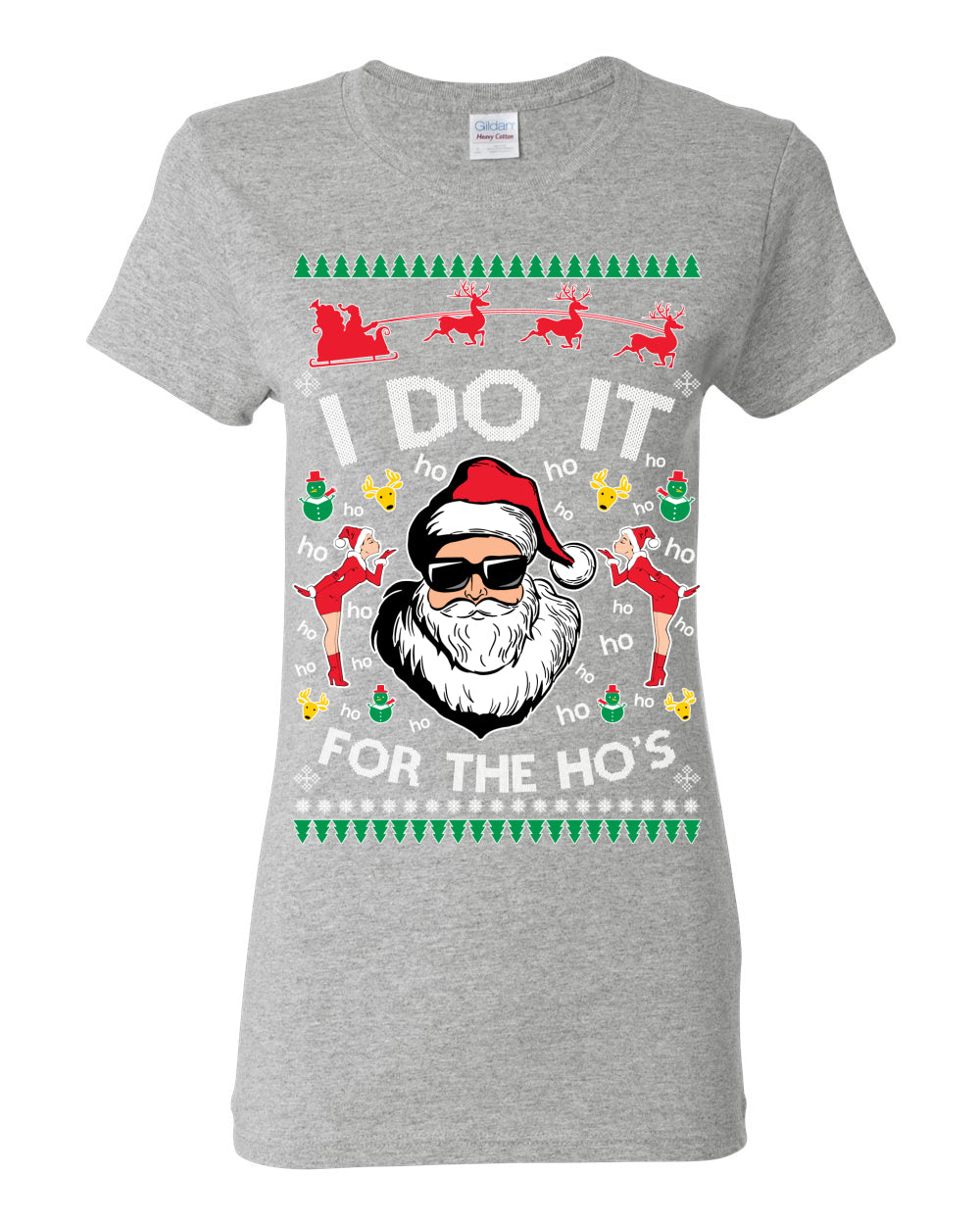 I Do It for the Hos Funny Santa Claus, Xmas Winter Holiday Classic Elves Presents Ugly Christmas Sweater Ugly Christmas Womens Graphic T-Shirt