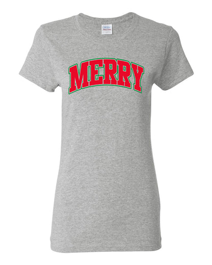 Merry | Cute Winter Holiday College Style Ugly Christmas Womens Graphic T-Shirt
