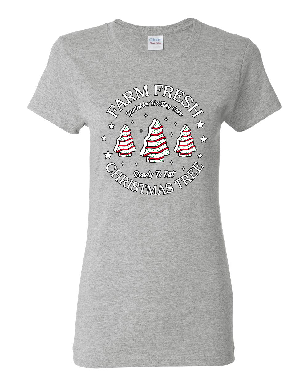 Farm Fresh Christmas Tree, Sprinkle Frosted Cake, Ready to Eat | Classic Winter Holiday Dessert  Ugly Christmas Womens Graphic T-Shirt